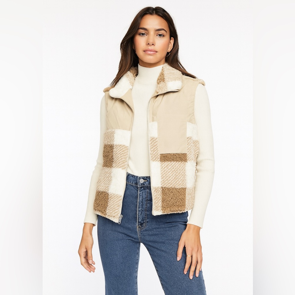 Tan and Cream Plaid Vest NWT